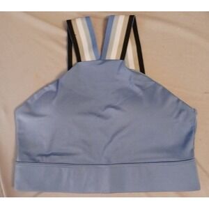 RBX Active Full Coverage Blue Grey High‎ Neck Halter Sports Bra, XL